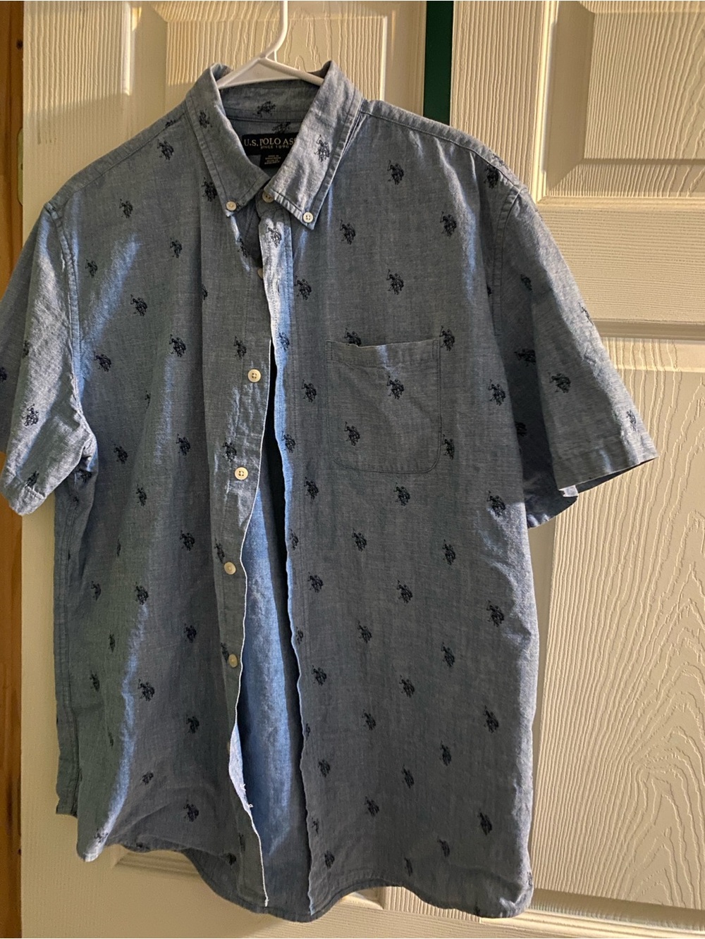 U.S. Polo Assn. Light Blue Short-Sleeve Button-Down Shirt with Navy Logo Print